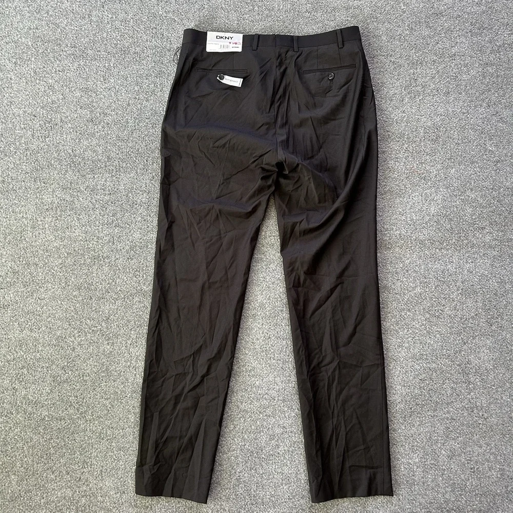 DKNY Pant Men 36 X34 Black Wool Blend Stretch Flat Front Trouser Suit Separate 1